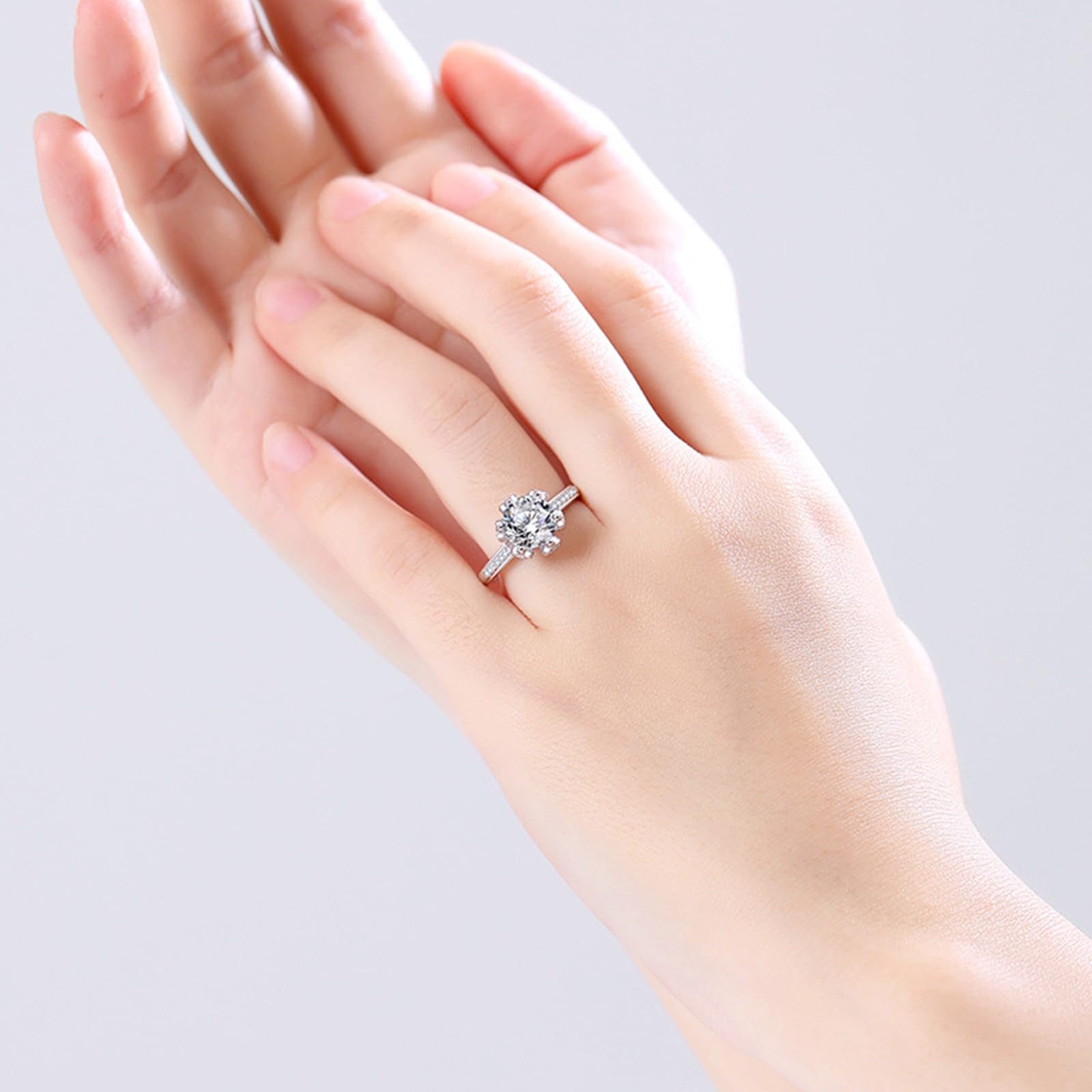 Anello di fidanzamento da donna, in oro bianco 18 carati, con moissanite, in vero oro, misura 47-65
