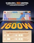 Clavier de jeu de membrane semi-mécanique filaire 98 Clés QWERTY Clavier de membrane silencieux, mode lumière multifonctionnel & Bouton de réglage du volume, RGB Allumé, ergonomique, ABS Casquette, USB, Conception compacte