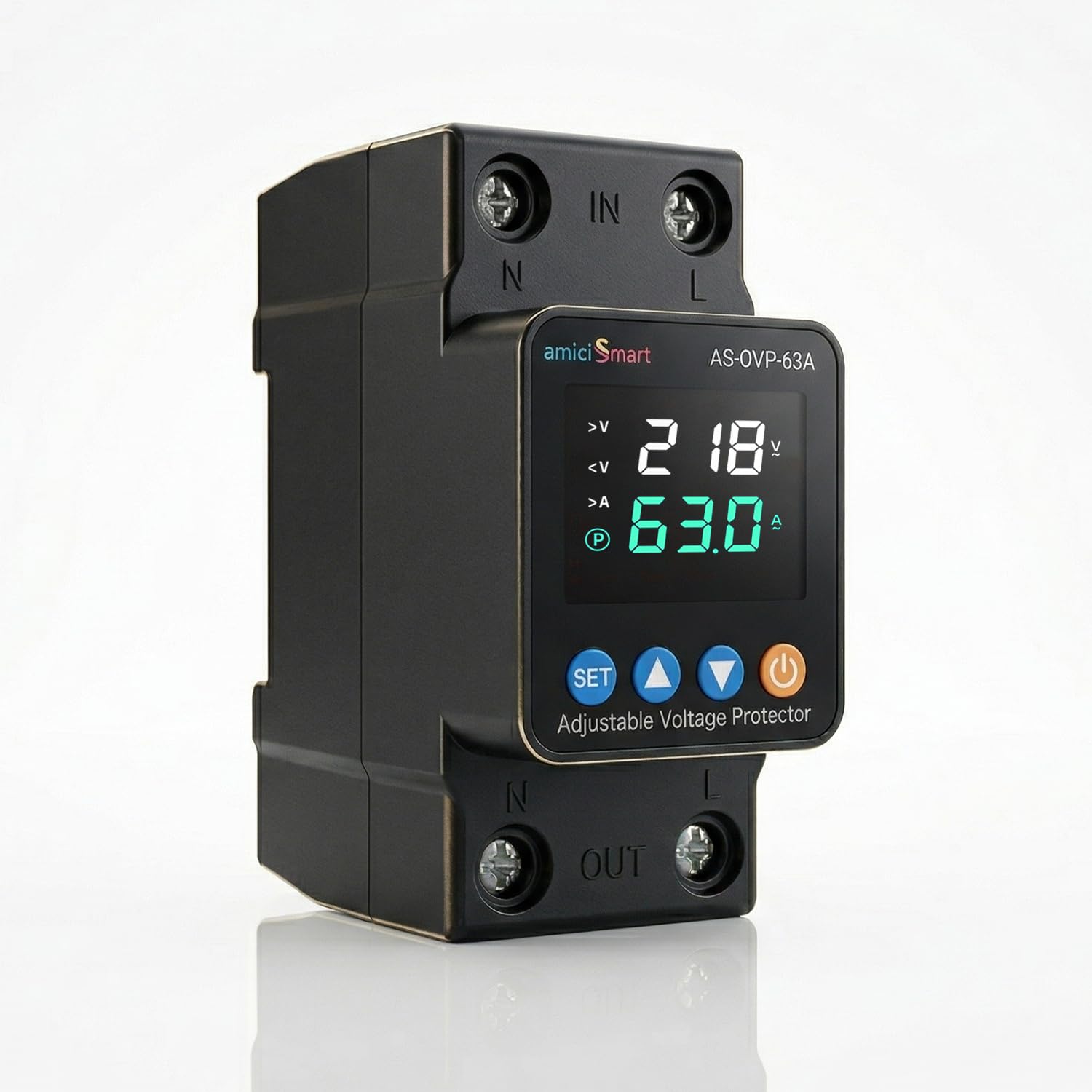amiciSmart Automatic Over/Under Voltage and Over Load Protection (Adjustable Setting) with Auto Re-Connect LED Display Standard Din-Rail Mounted Single Phase 63A-image-17