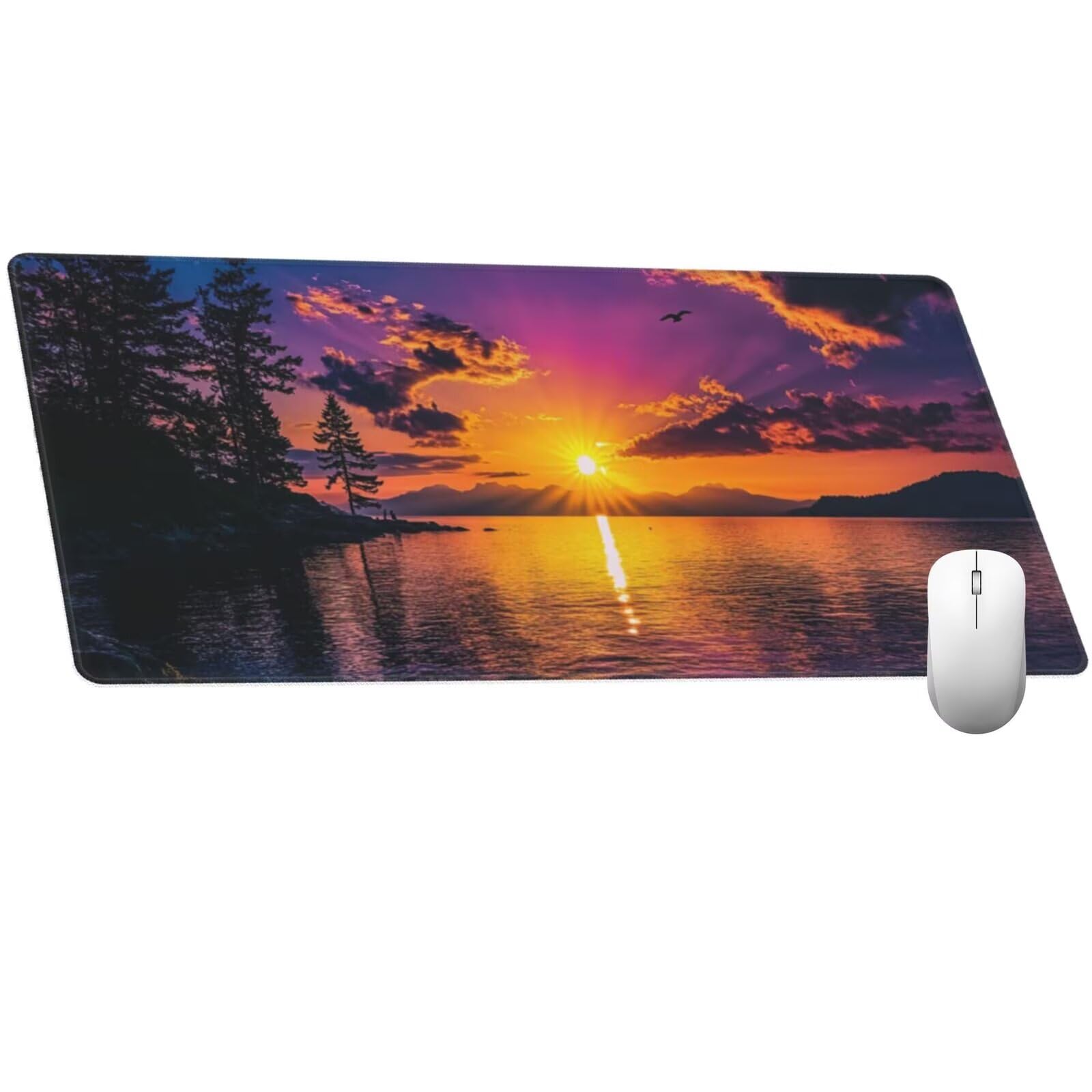 Alfombrilla Ratón Mar Alfombrilla Ratón XXL 1600 x 800 mm, Puesta de Sol Mouse Pad Gaming con Bordes Cosidos, Impermeable Mousepad XXL Base de Goma Antideslizante Duradera, Mouse Pad para Oficina Q208