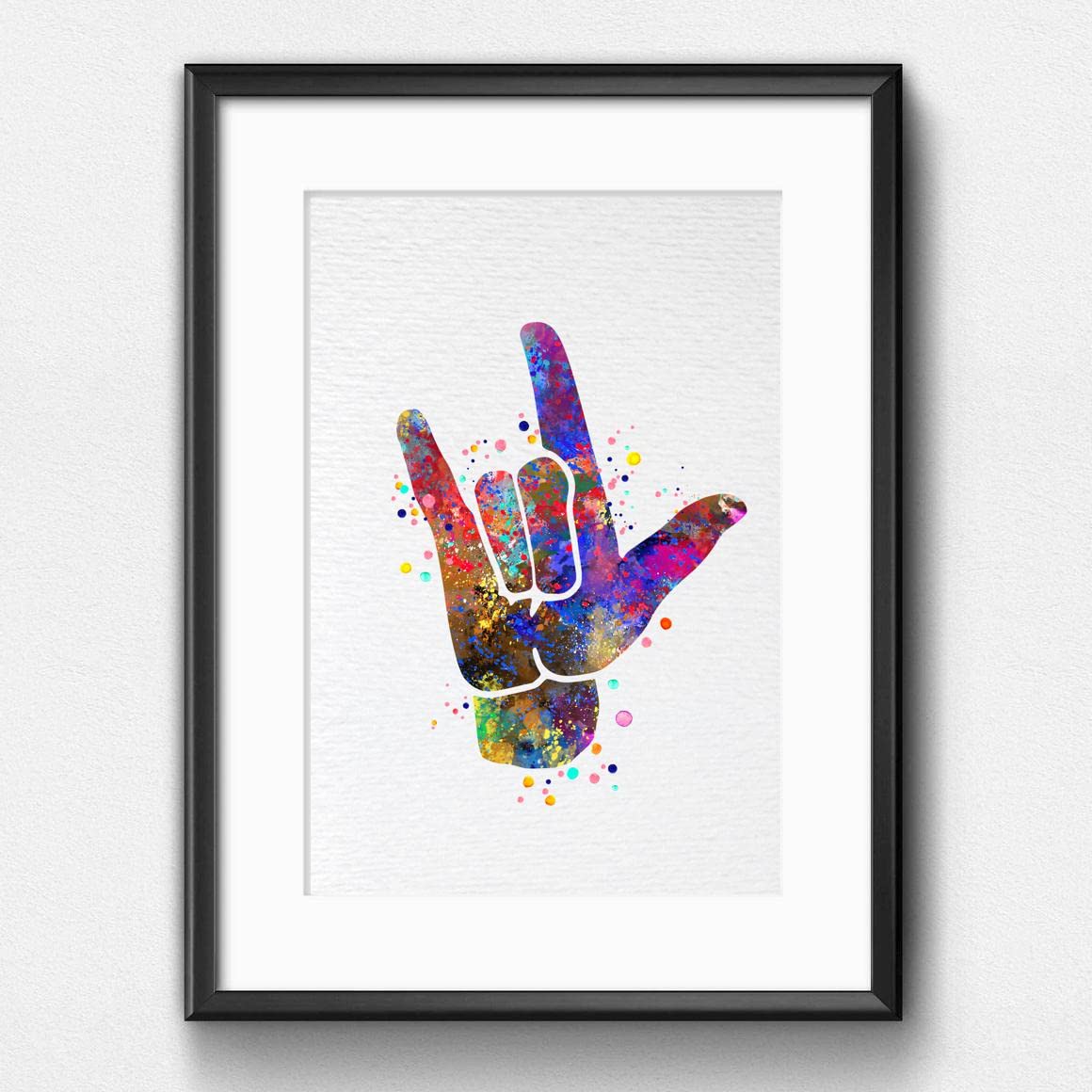 Dignovel Studios 11X14 Unframed I Love You ASL Lenguaje de Signos Americano Acuarela Arte Impresión Mano Gesto Firma Diagrama Sordos Amor Cartel Lenguaje de Signos Arte Médico DN732