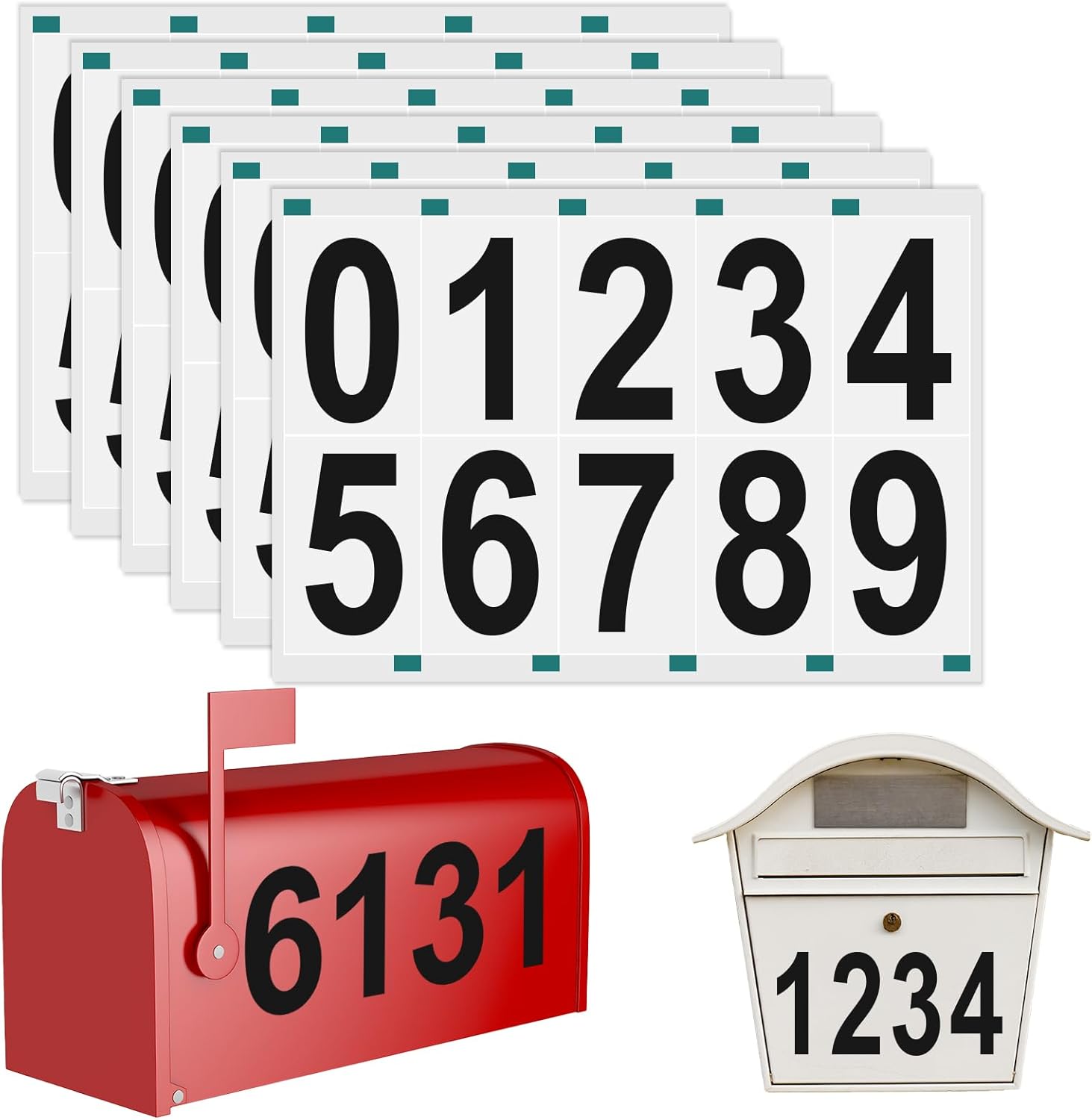 60 Pcs Mailbox Numbers for Outside, 4 inch Black Mailbox Sticker Decal 6 Sets Waterproof Vinyl Numbers for Door, Home, Address Number(black, 4'')