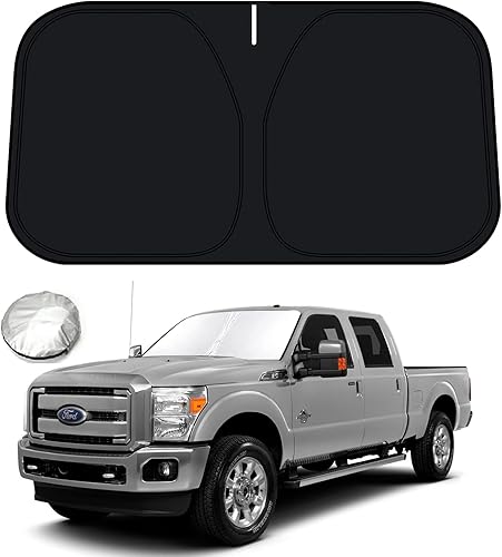 Bestview Parasol para parabrisas compatible con Ford F250 F350 2008-2016, parasol para ventana delantera, bloquea los rayos UV del calor, plegable,