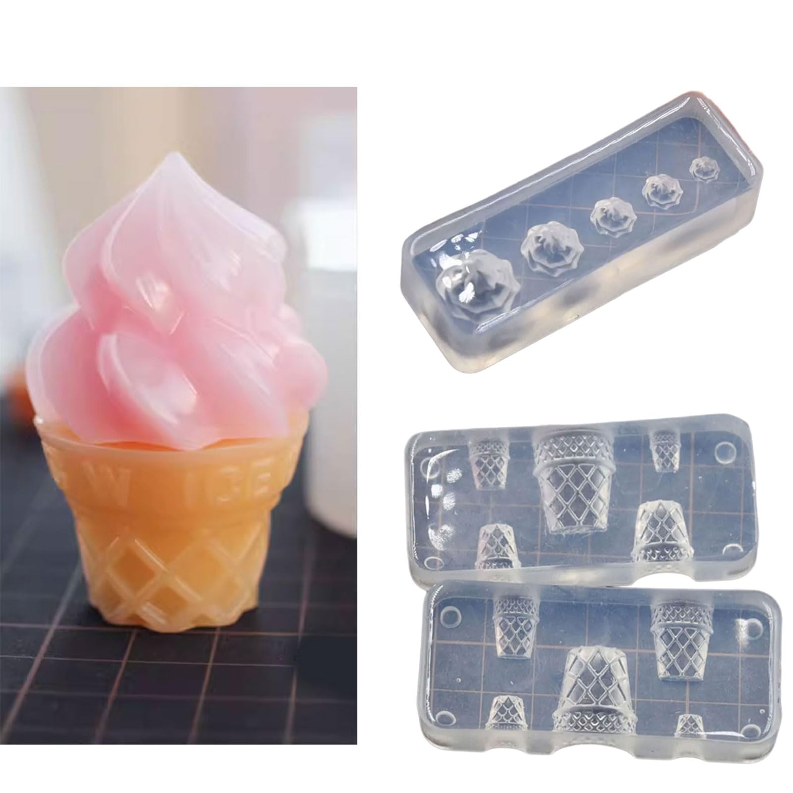 Moldes para polos， Molde de silicona for adornos de resina, forma de cono de helado, molde de resina for tazas de pastel, manualidades de bricolaje, fabricación de joyas hechas a mano(Ice Cream Cone 2