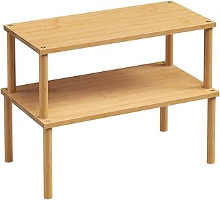 VERTORGAN Cabinet Organizer Shelf(Set of 2),Kitchen Counter Shelves,Bamboo Stackable Expandable Spice Rack Countertop(Large)