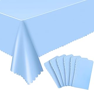 6 Pack Plastic Light Blue Tablecloth, 54 X 108Inch Disposable Baby Blue Scalloped Dessert Tablecoth for Rectangle Table Waterproof Spring Table Cover for BBQ Picnic Wedding Birthday Baby Shower Decor