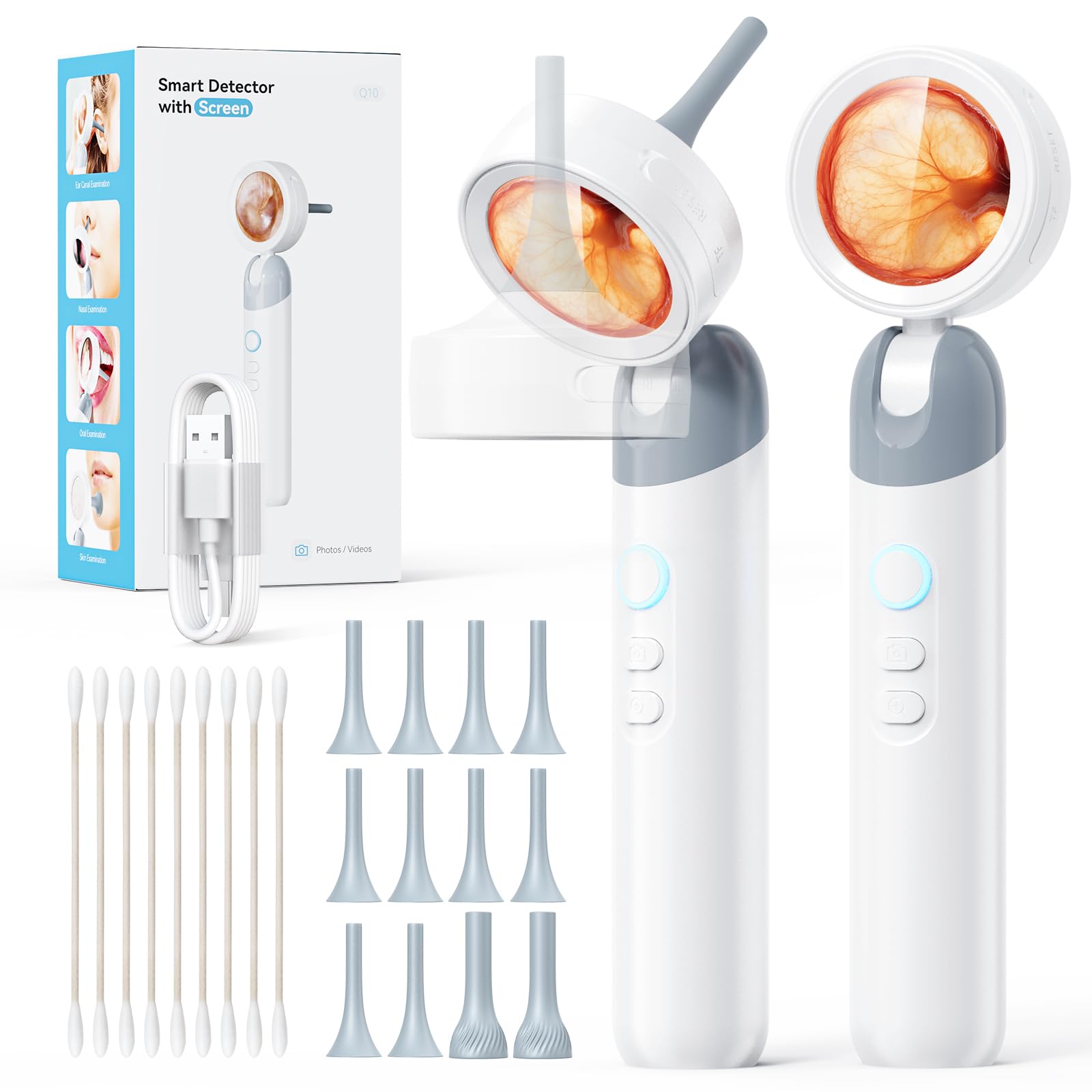Otoscope Oreille avec écran IPS 1,38", Grossissement Diagnostic LED, Outil Sain pour Adultes, Enfants, Animaux