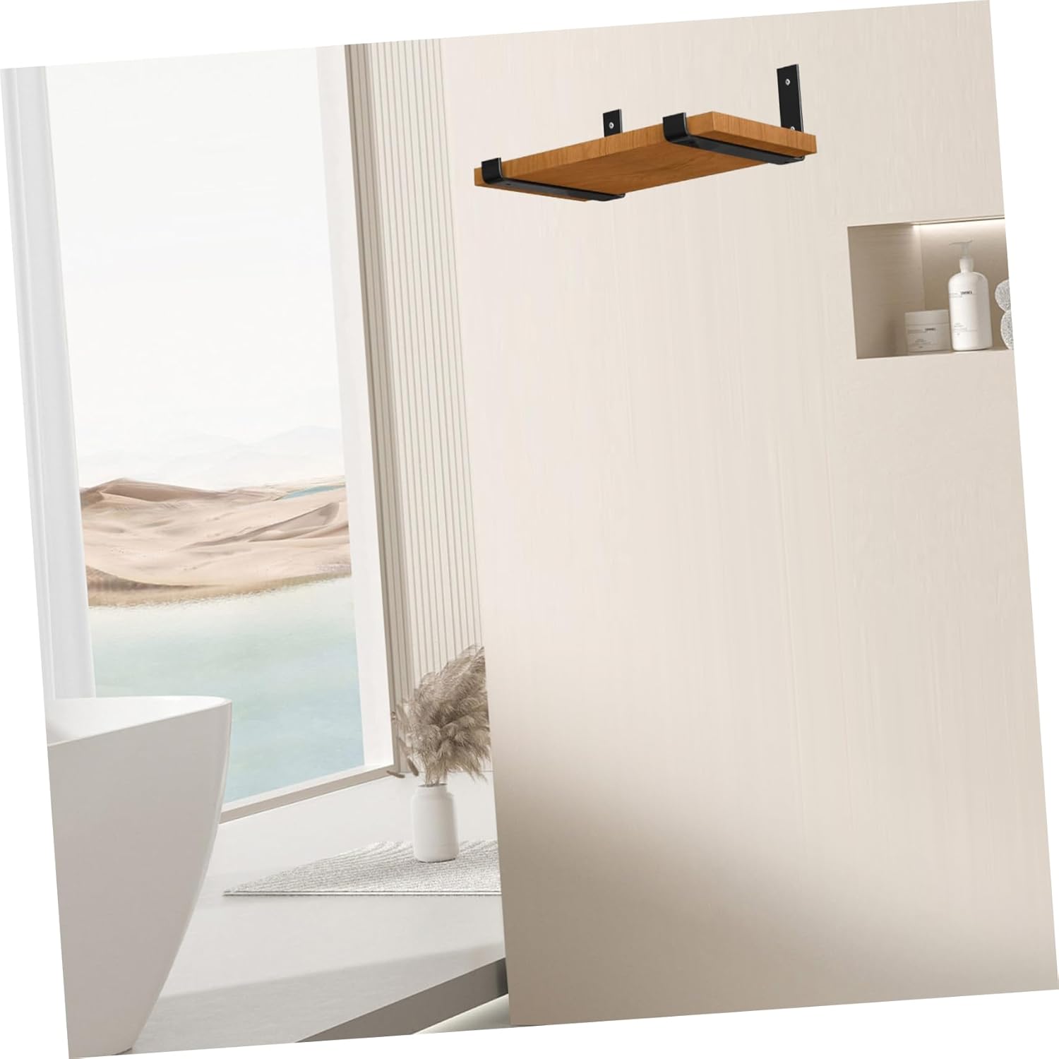 VOSAREA 2PCS Heavy Duty Iron Wall Shelf Bracket with Hook Rustic Black Metal Floating Shelf Support for Books and Decor Farmhouse Style Wall Mounted Brackets