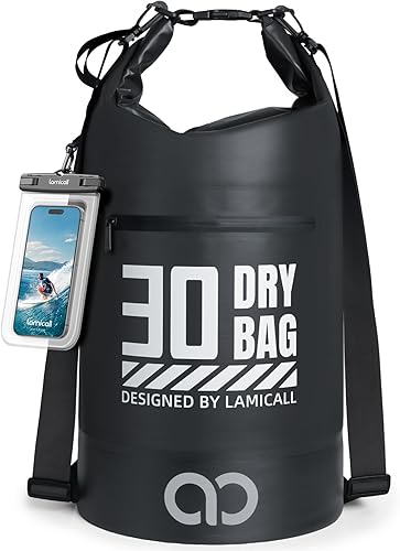 Miniatura 3 de Lamicall Mochila impermeable de 5L y 30L Dry Bag - Bolsillo con cremallera Bolsa impermeable con parte superior enrollable Gris azulado y negro