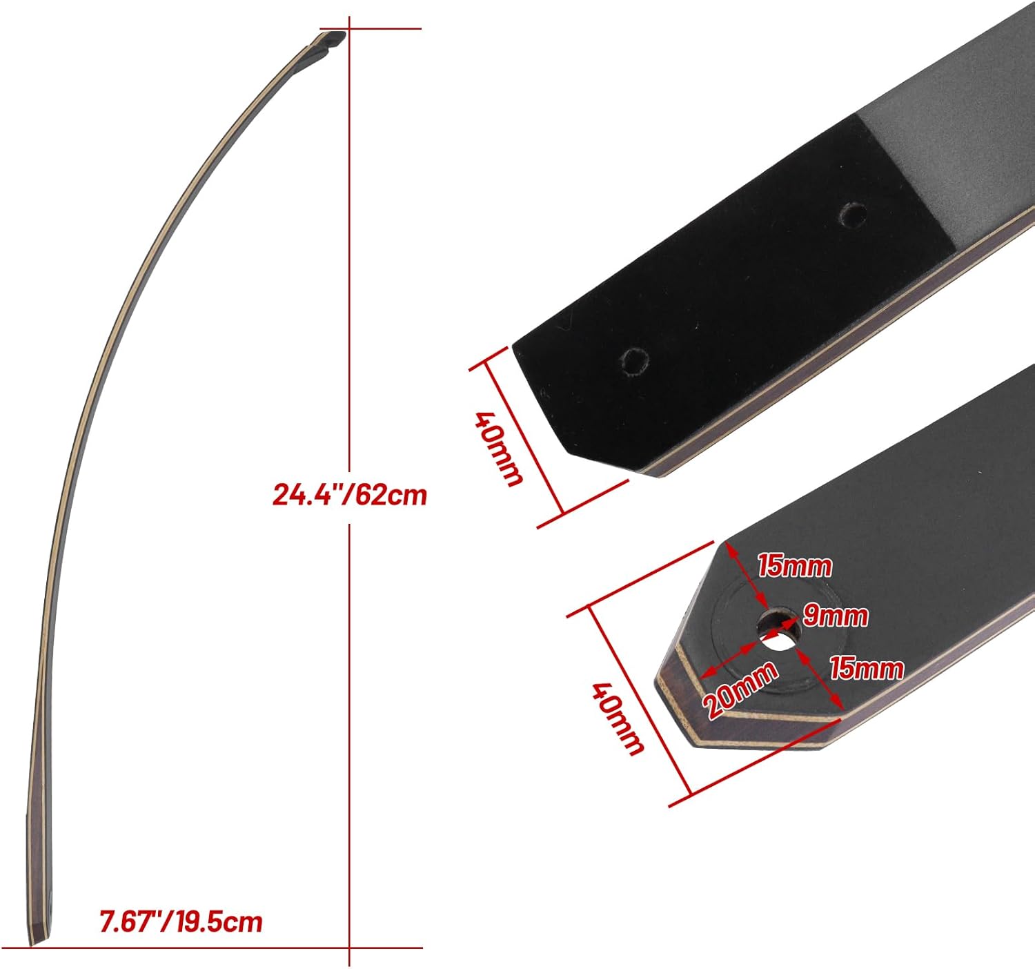 Replacement Longbow Limbs for Left Hand Black Hunter Bow Riser Laminated Archery Longbow Limb with Hard Maple for Shooting Target