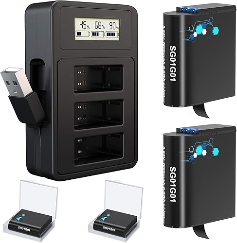 Batería de 1800 mAh (paquete de 2) y cargador rápido USB para GoPro Hero 8/7/6/5 negro (totalmente compatible con original)