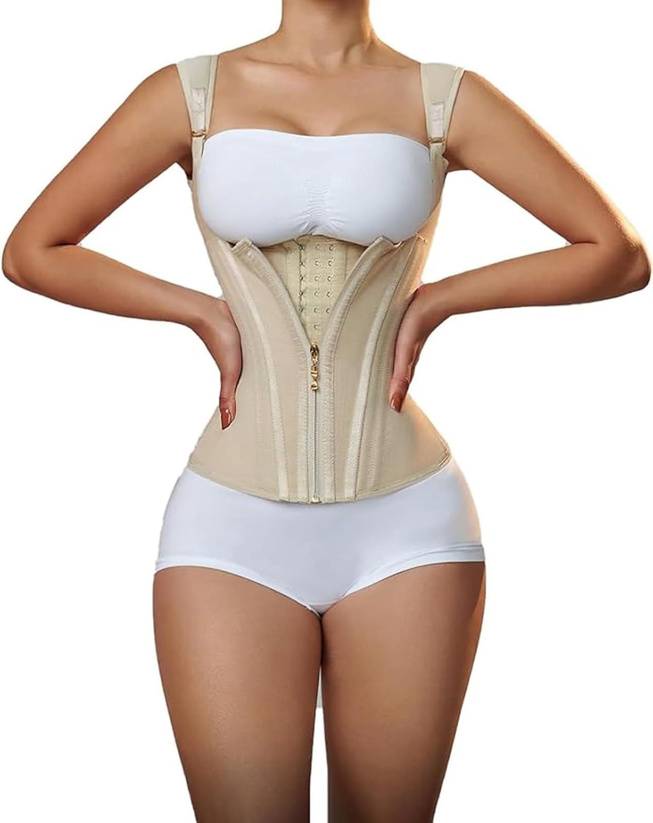 Gilet Amincissant ExtrêMe Niveau 5 pour Femmes, Correcteur de Posture, Suppression des Bourrelets du Dos(Beige,M)