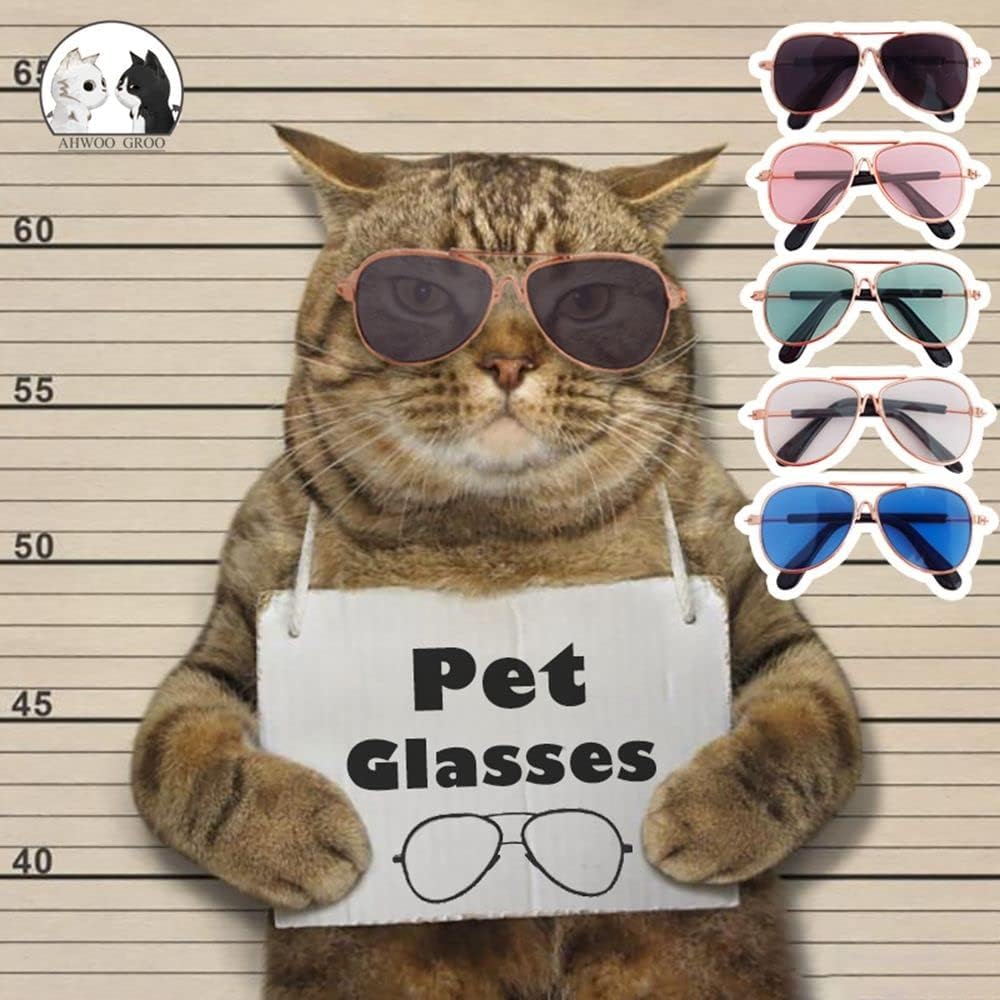 YUGH Pet Sunglasses,Cat UV Protection Retro Small Dog Sun Glasses Dolls Round Sunglasses Party Cosplay Costume Photo Props Funny Sunglasses(A,Blue) AMILL09E8FUS