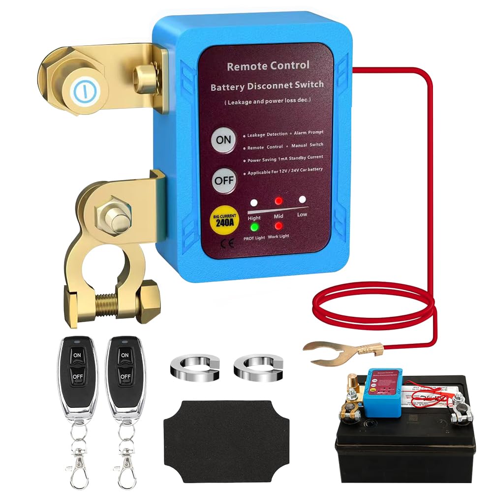Stacca Batteria 12V con Telecomando, 240A Remoto Staccabatteria Automatico Senza Fili, Stacca Batteria per Auto, Stacca Batterie con Telecomando per Auto, Camper, Quad, Camion e Barca
