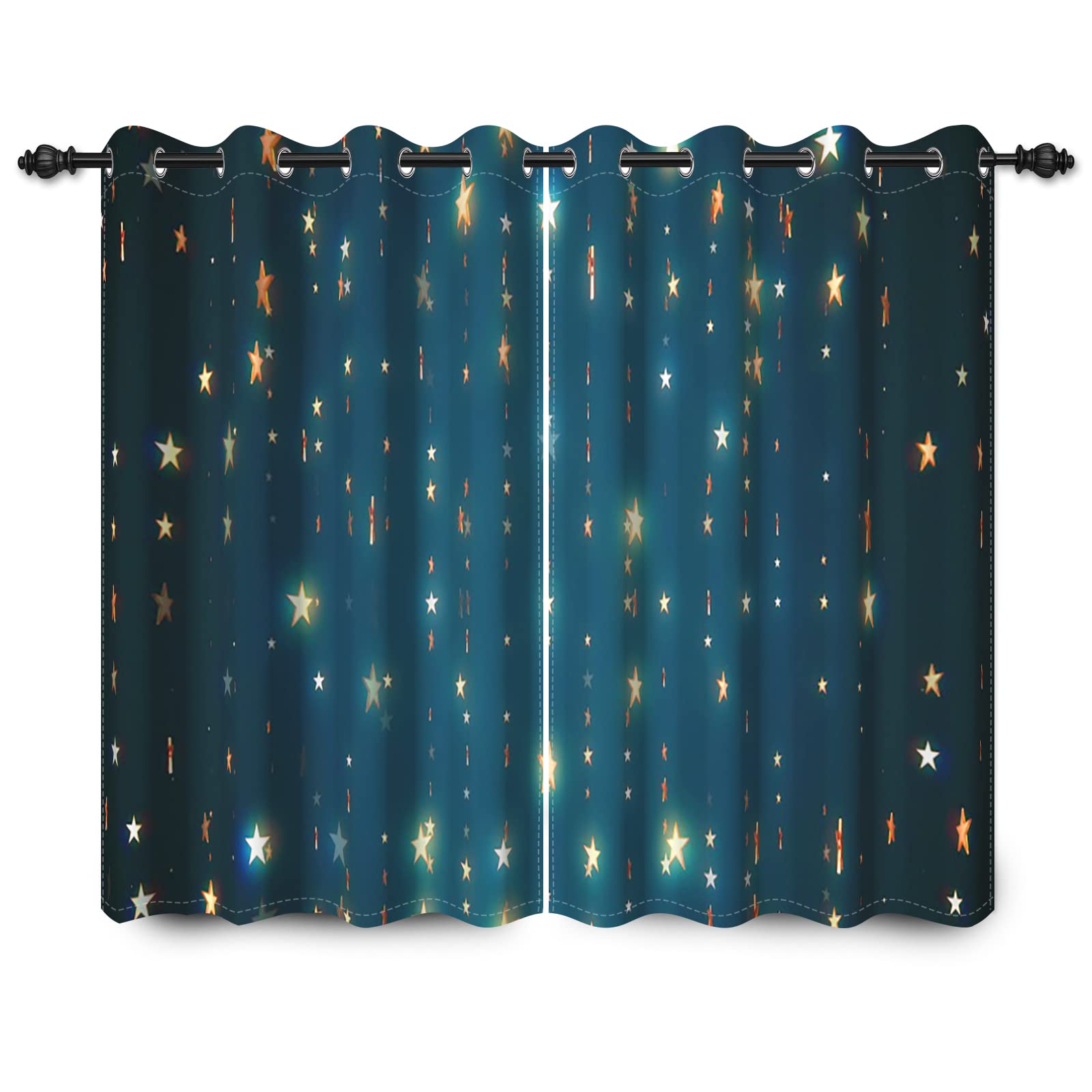 YONGFOTO Cortinas Opacas Espacio Habitación Infantil Niño Estrellas Azules | Estrellas Doradas Brillantes Cortinas Térmicas Opacas para Dormitorio con Ojales 2 Paneles 140 x 229 cm