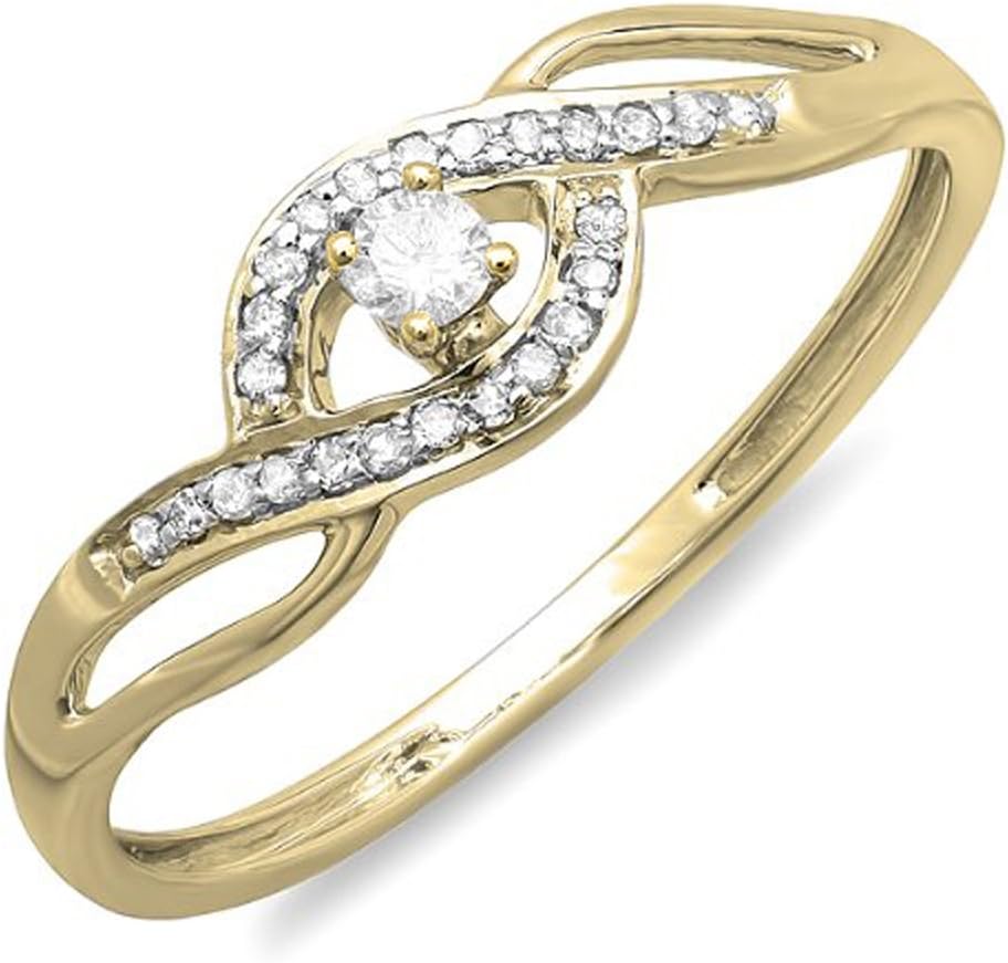 Dazzlingrock Collection 0.15 Cttw 14k Solid Gold Round Diamond Womens Engagement Bridal Promise Ring