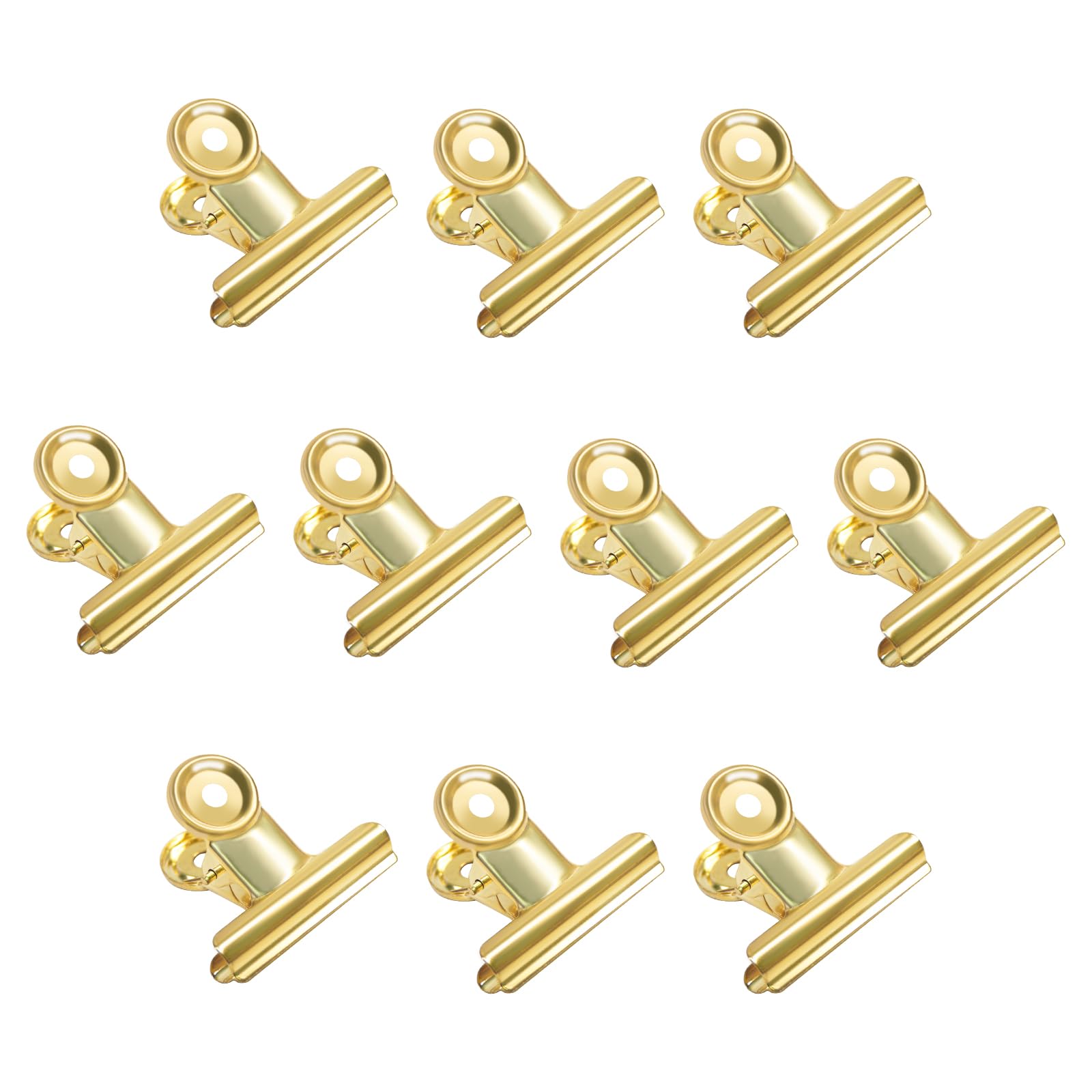 CoidealMetal Bull Clips Light Gold, 10 Pack 2 Inch Large Hinge Binder Paper Clips Clamps for Pictures Photos, Food Bags, Office Kitchen (50mm)