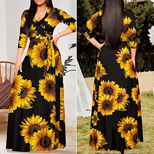 Image of FANDEE Plus Size Maxi Dress for Women Casual Summer Sundress V-Neck 3 /4 Sleeve
