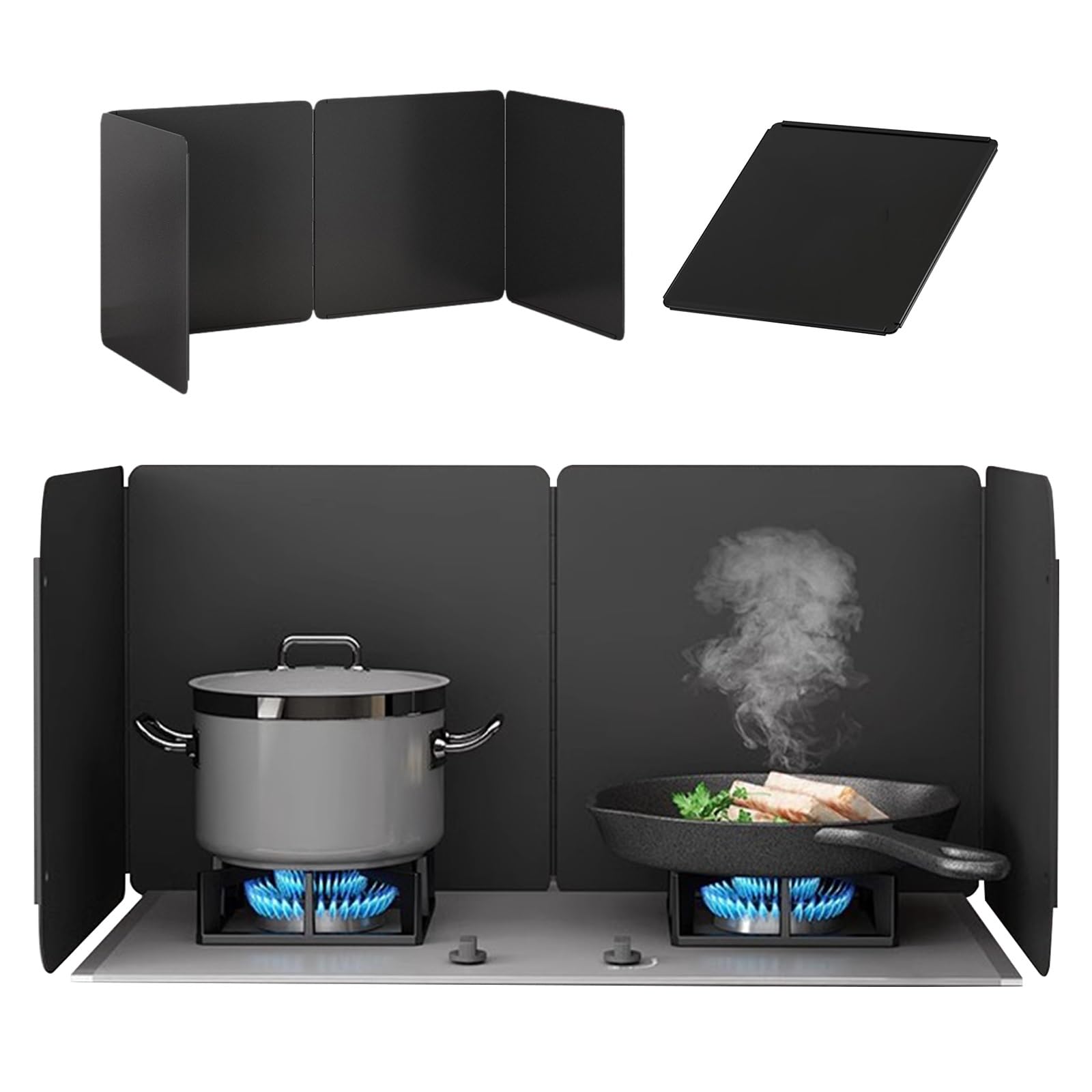 EAmrfvqt Stainless Steel Foldable Splash, 4 Sided Grease Splatter Guard Black Multiple Sizes(45x45x90cm)