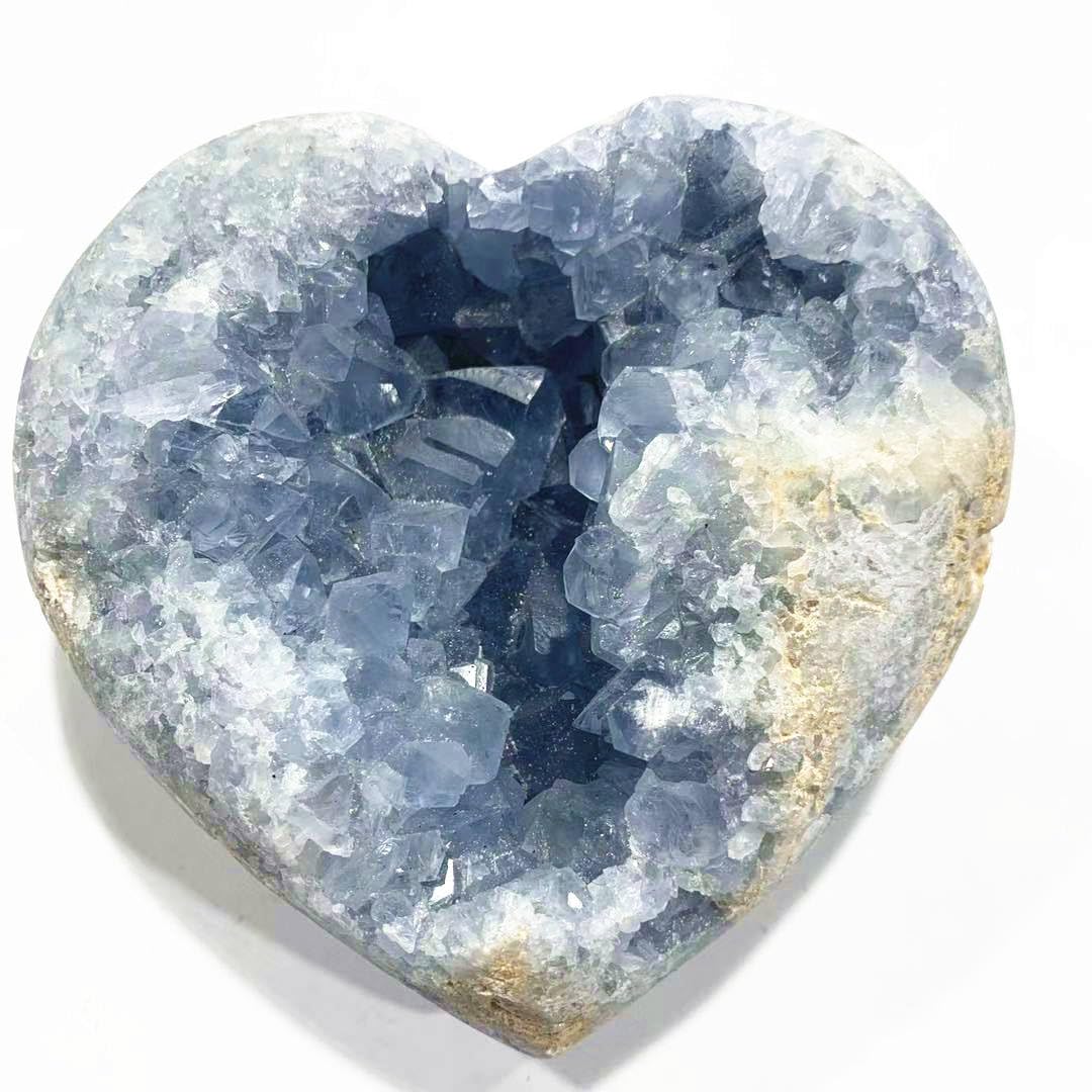 AUOQKQUT Spiritual Crystal Cluster Blue Celestite Heart geode Cluster 700g-1000g 1pc