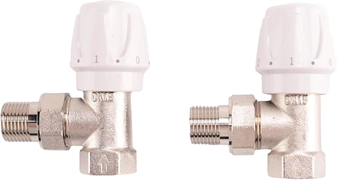 Thermostatic Radiator Valve 2Pcs 15mm x 1/2Inch Thermostatic Angle TRV Thermostatic Radiator Valve for Home Office, White