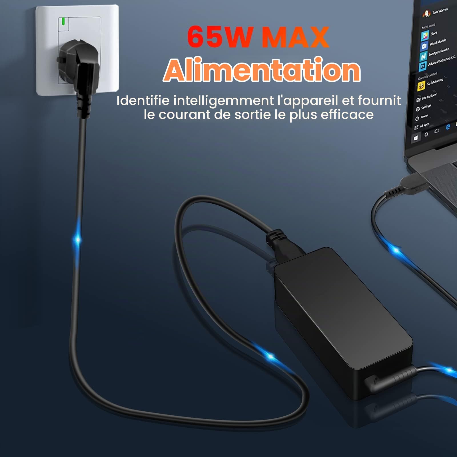 65W USB Chargeur pour Lenovo ThinkPad T470 T470s T550 T440 T440s T450 T450s | Lenovo ThinkPad T460 T460s X250 X270 Yoga 2 11 11S IdeaPad Flex 2 3 ADLX45NLC3A ADLX45NCC3A Ordinateur portable Câble d'alime