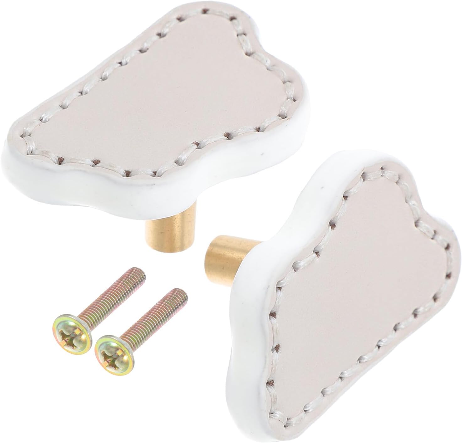 Cloud Shaped Cabinet Knobs 2pcs Brass Drawer Pulls with White Leather for ’s Wardrobe Furniture Handles Nursery Dresser Hardware
