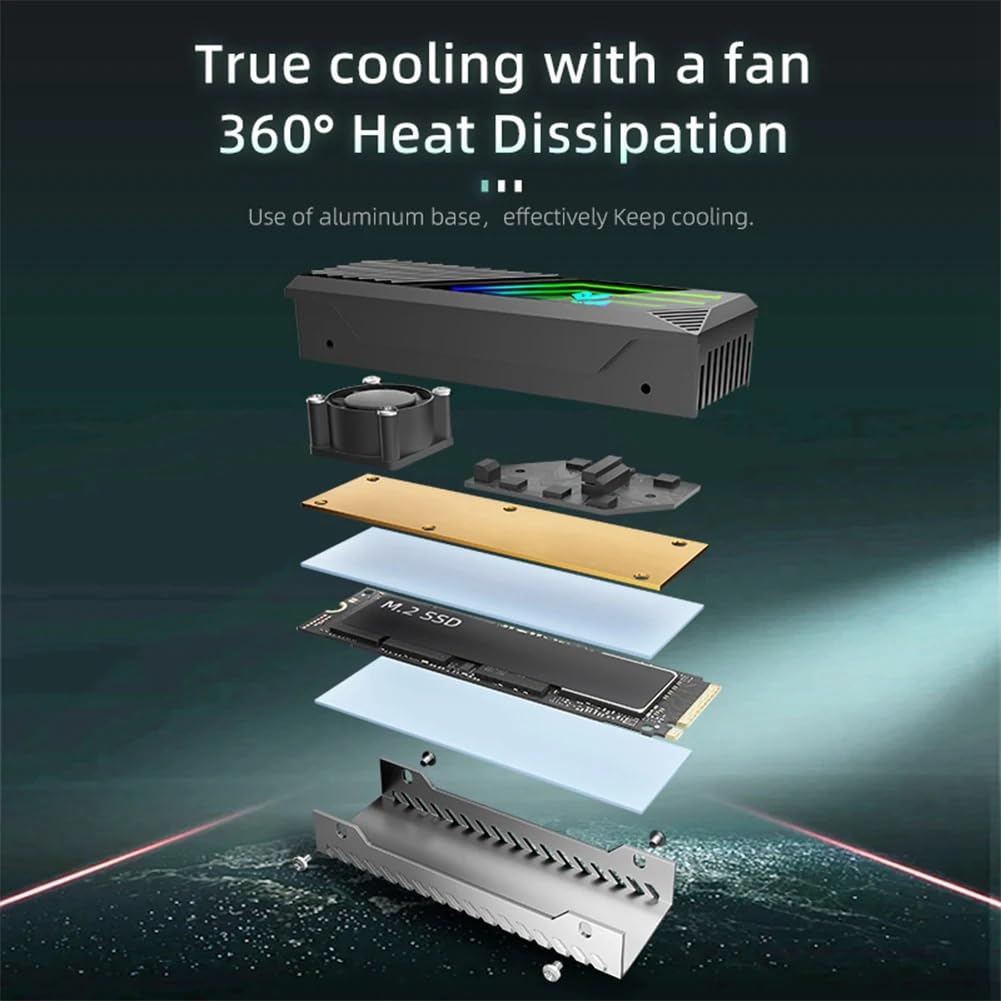 Chłodnica dysku półprzewodnikowego wbudowany wentylator dysk twardy radiator 5V 3-pinowy ARGB mosiężny radiator A