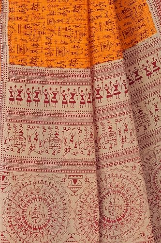 Image of TAMAIRA FASHION Mulmul Pure Cotton Saree For Woman Warli Printed |Office Wear Daily Wear Sarees For Women Without Blouse Piece(Available in 16 Colours)