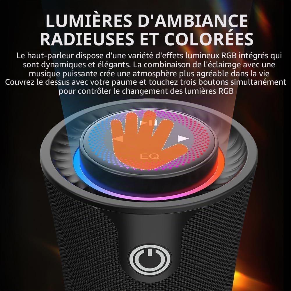 Enceinte Bluetooth Portable, 80W Peak Haut-Parleur sans Fil avec Basses Profondes, Son Stéréo 360°, Autonomie 24h, Poignée Confortable, Lumières LED, Appairage Double TWS pour Maison, Fête, Extérieur