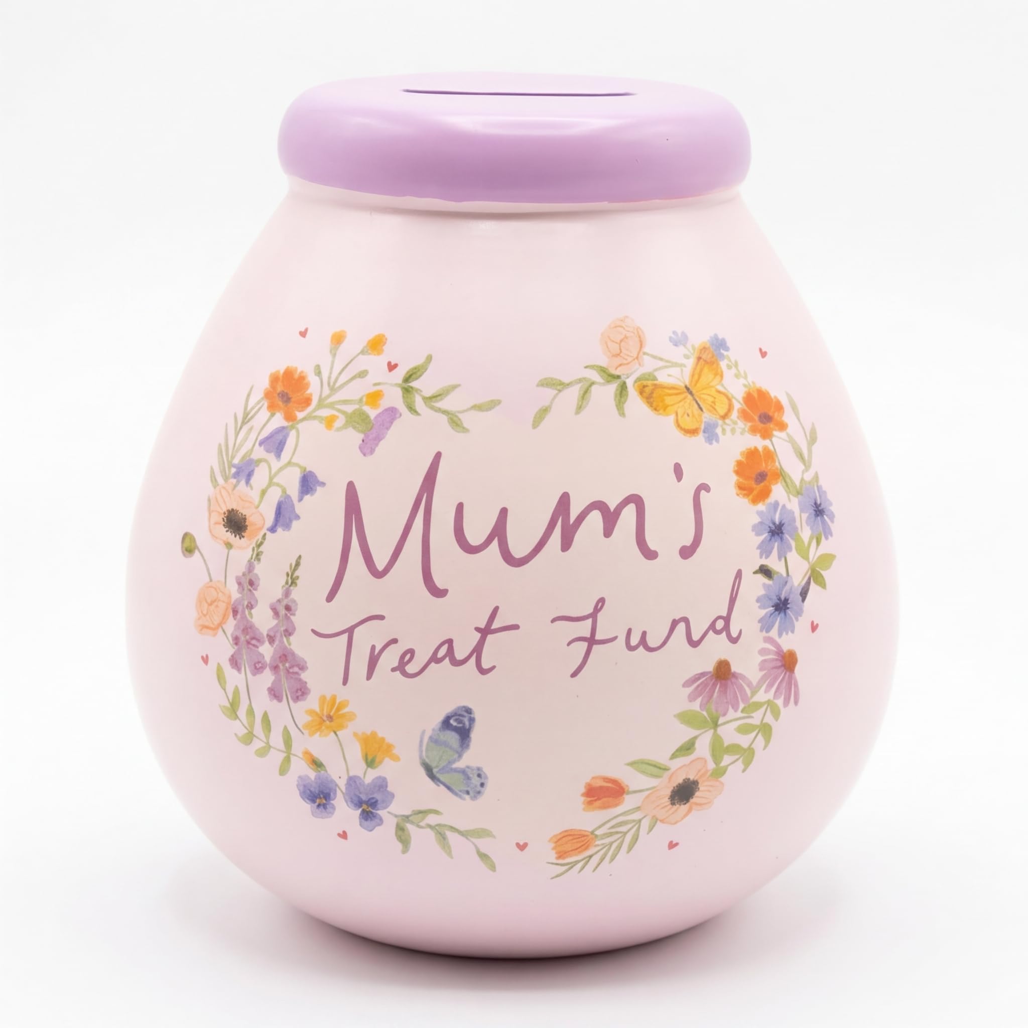 Pot of Dreams Mum’s Treat Fund Ceramic Money Box – Hand Painted Floral Savings Pot, Smash to Open Piggy Bank for Mum Gift, Pink & Lavender Keepsake Jar