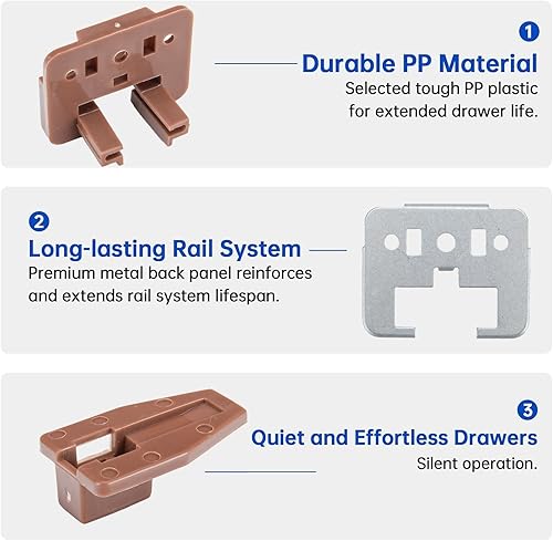 Vista 20 de LONTAN Paquete de 4 guías de plástico para cajones y guías de repuesto para cajones de montaje central, guías de cajones de plástico para aparador