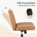 DUMOS Desk Chair No Wheels, Criss Cross Chair Wide Cross Legged Office Desk Vanity Chair, PU Leather Armless Adjustable Swivel Chairs for Home Computer Task Brwon