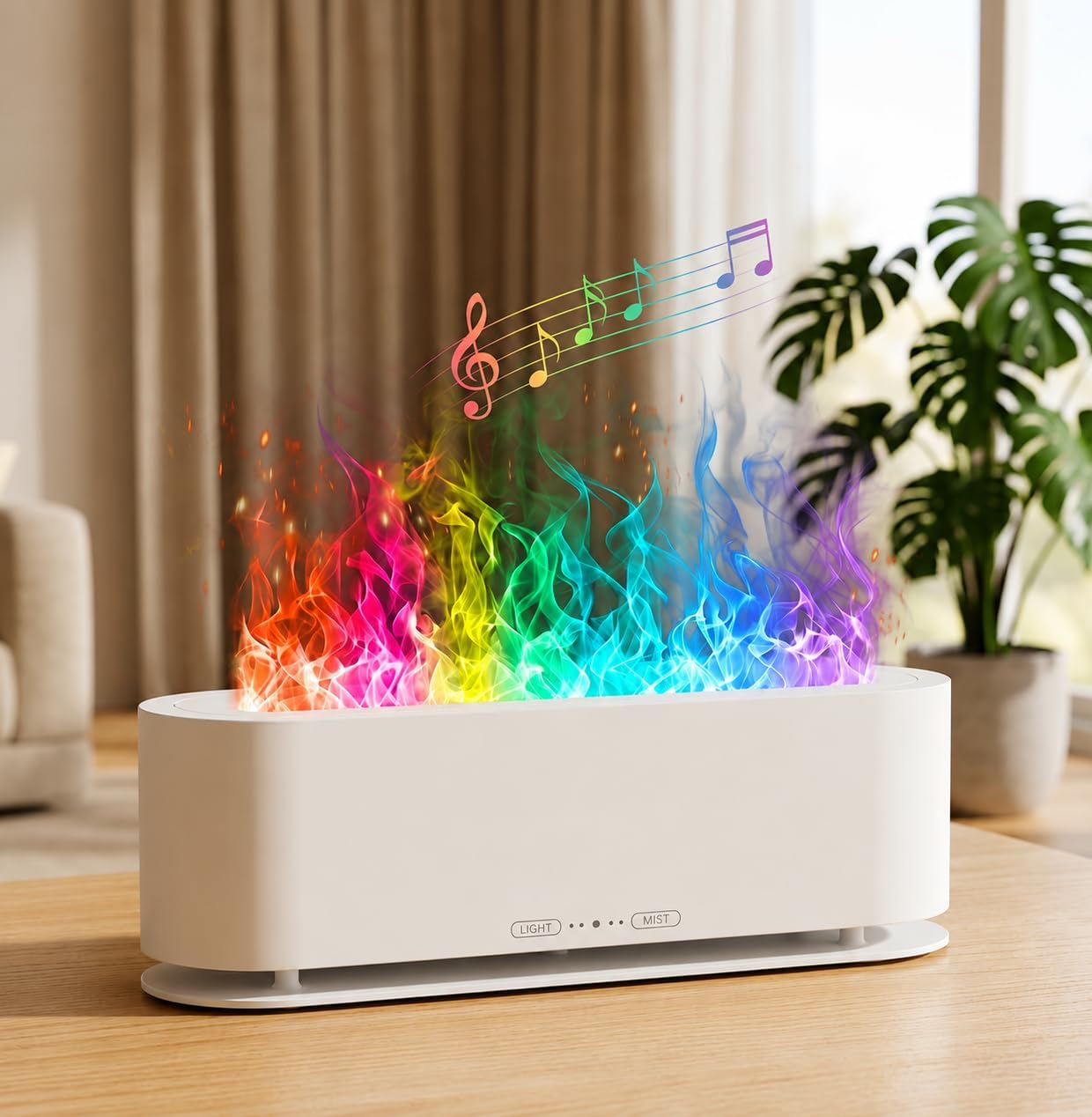 Upgraded Flame Fire Diffuser Humidifier, 7 Colors Changing Oil Diffuser, Ultra-Quiet Aroma Essential Oils Aromatherapy Diffusers for Large Room, Bedroom, Office(200ml Auto Off,Timeable,12Hrs)