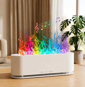 Upgraded Flame Fire Diffuser Humidifier, 7 Colors Changing Oil Diffuser, Ultra-Quiet Aroma Essential Oils Aromatherapy Diffusers for Large Room, Bedroom, Office200ml Auto Off,Timeable,12Hrs