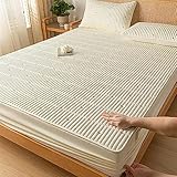 YUDEYU Gesteppt Spannbettuch Gewaschene Baumwolle Köper Schleifen Tagesdecke Matratzenschoner (Farbe : Weiß, Größe : 150x200cm+28cm)