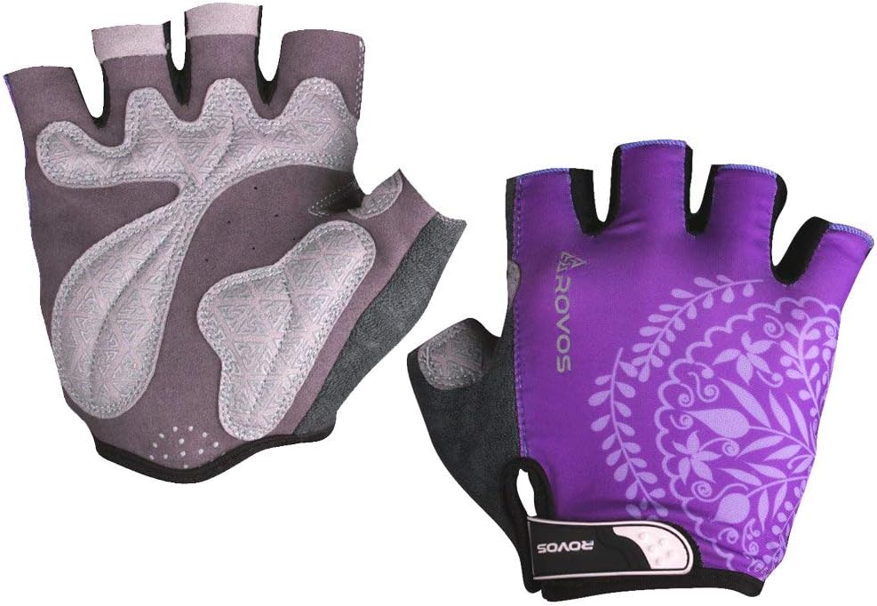 ROVOS Cycling Gloves Women/Boy/Girl Light Puple Bike Gloves Breathable Mountain Biking Gloves Riding Climbing Hiking Gym Workout Sport Gloves (Purple, Medium)
