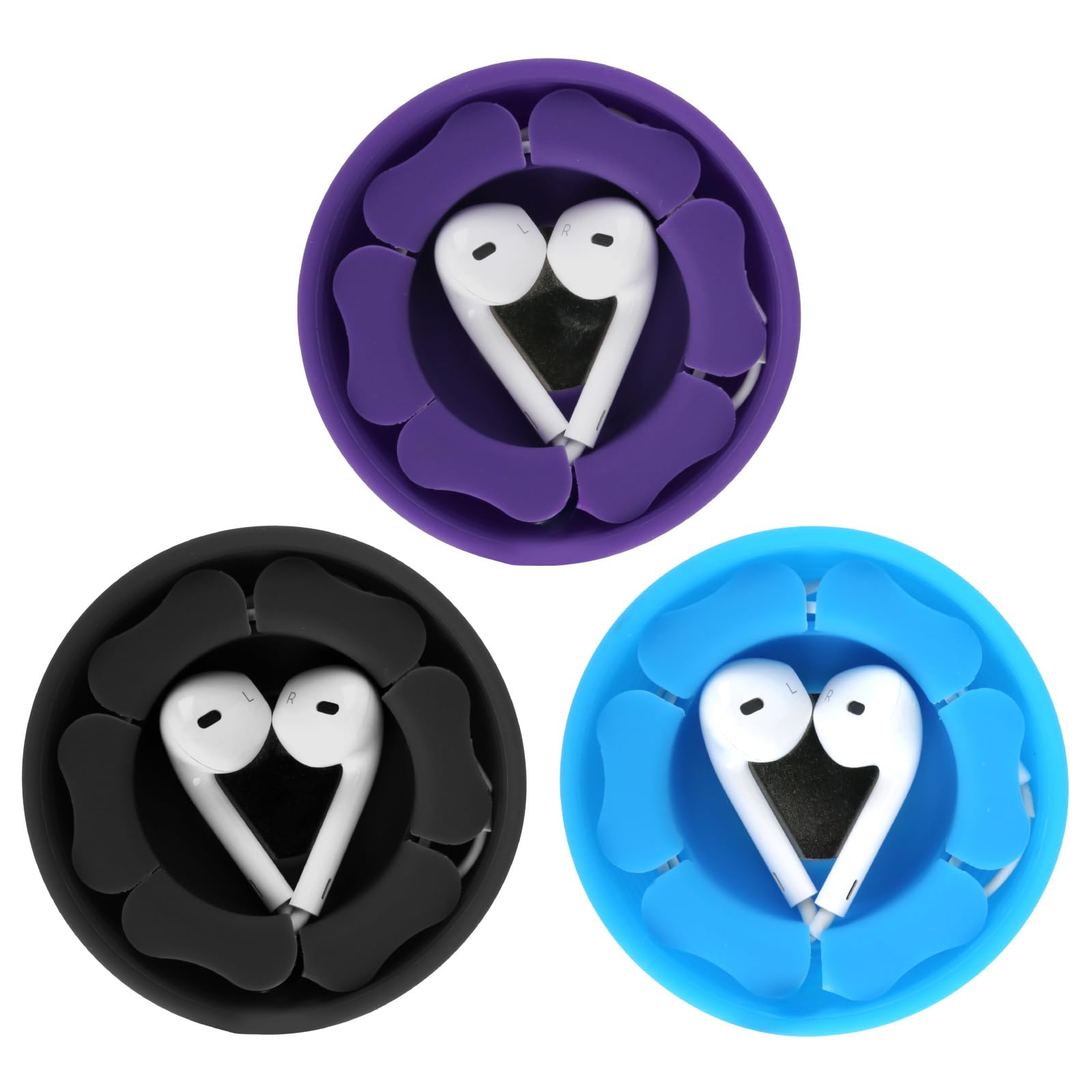 MAIRUI Wired Earbud Case 3 Pack Earphone Headphone Cord Organizer Earbuds Wrap Soft Silicone Magnetic Holder Storage Tangle Free Cable Winder(Black/Blue/Purple)