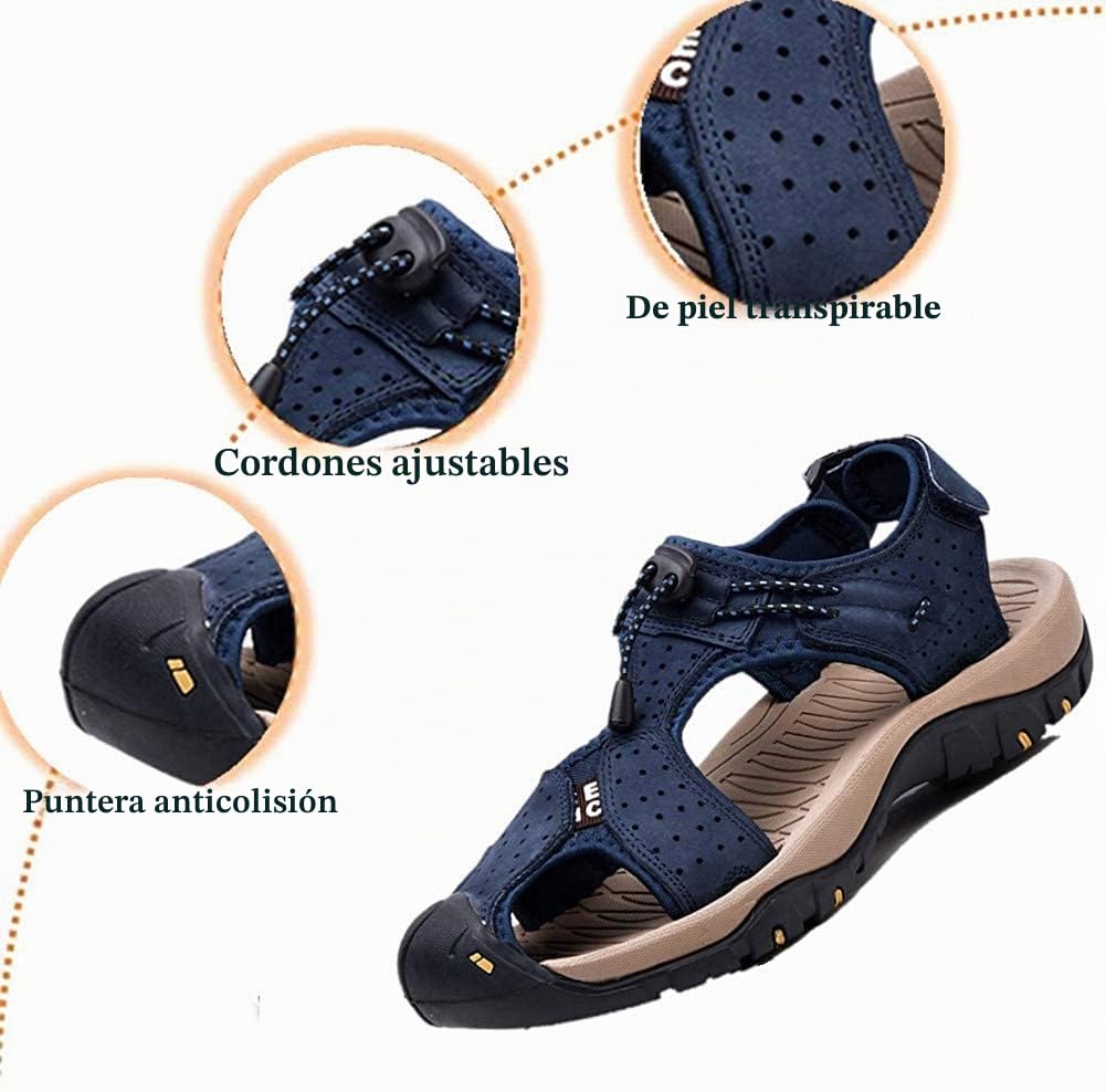 Asifn Sandalias Deportivas Hombres Seguridad Verano Exterior Senderismo Zapatos Trekking Casual Zapatos de Cuero Sandalias de Playa