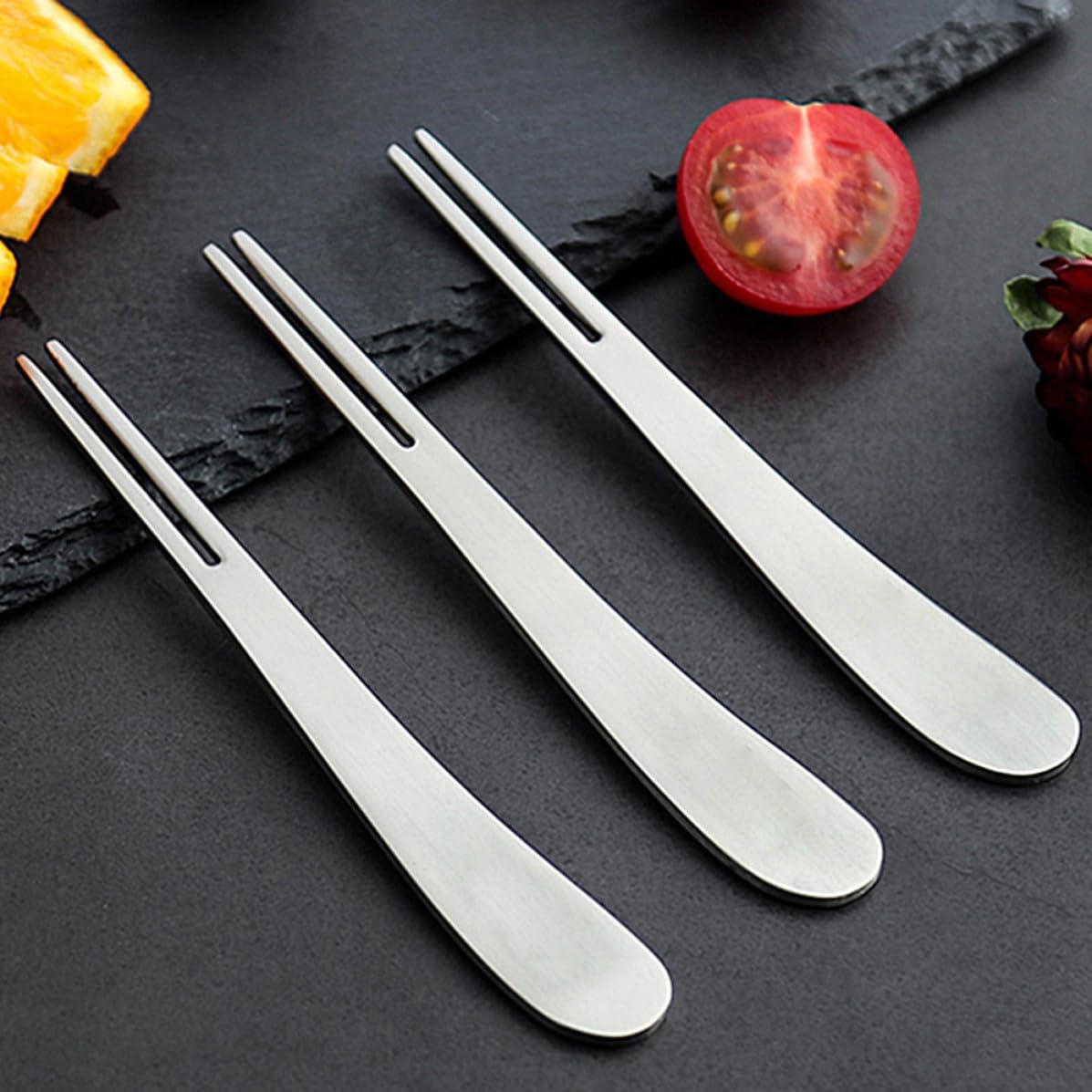 3pcs Fruit Forks Mini Stainless Steel Two Prong Set