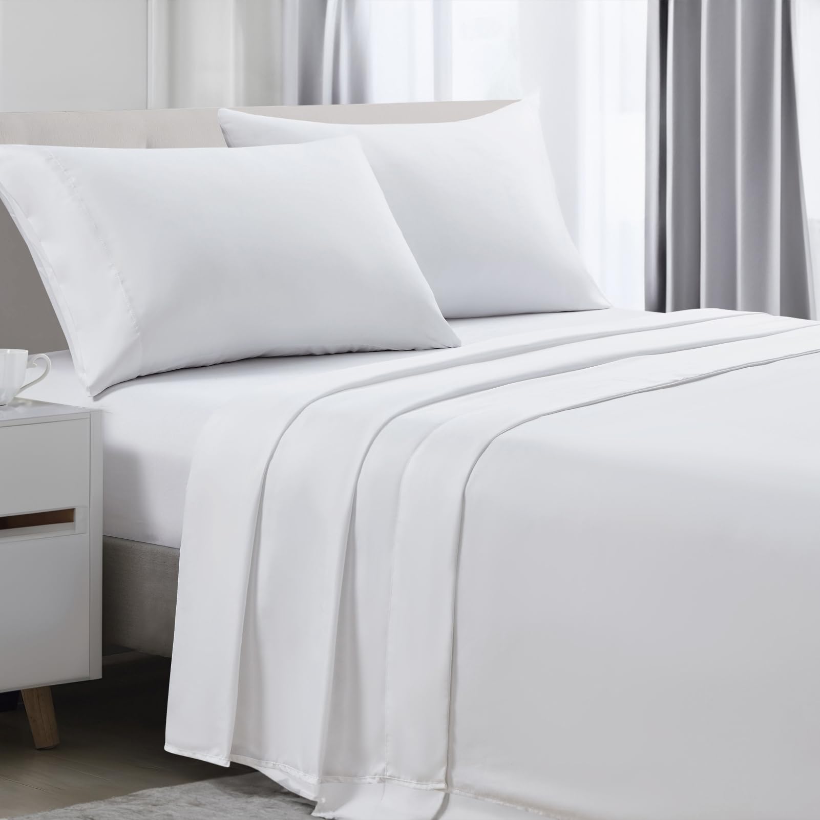 ARTALL Queen Sheets Set - Queen Bed Sheets - 4pcs Sheets with 12-Inch Deep Pockets - Soft & Breathable 100% Polyester Bedding Sheets & Pillowcases - White