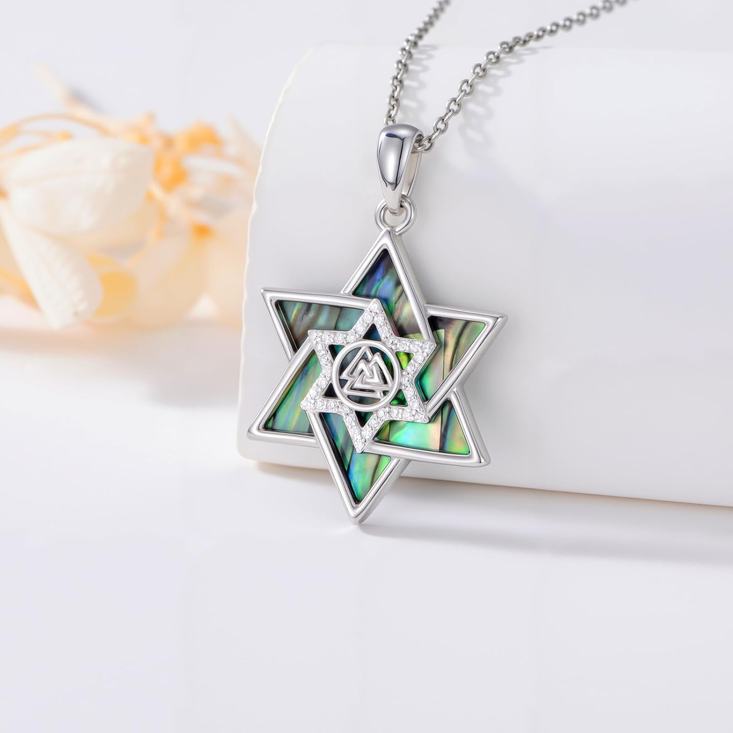 Abalone Necklace for Women 925 Sterling Silver Star of David Necklace Jewish Star Pendant Lotus Pendant Jewelry Mothers Day Gifts for Women