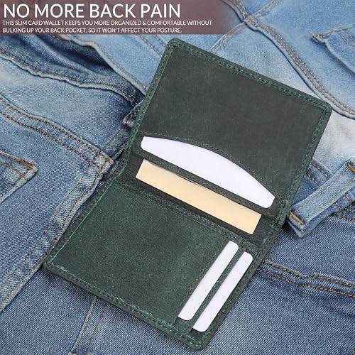 Image of Contacts Genuine Leather Slim Card Wallet for Men | RFID Blocking Minimalist Front Pocket Wallet | Compact Bifold Card Holder with Cash Slot (Seattle Green)