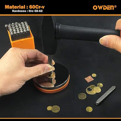Miniatura 3 de OWDEN Juego de herramientas de estampado de metal de acero (18 ") 0.118 in, juego de punzones de letras y números de acero, acero de aleación HRC
