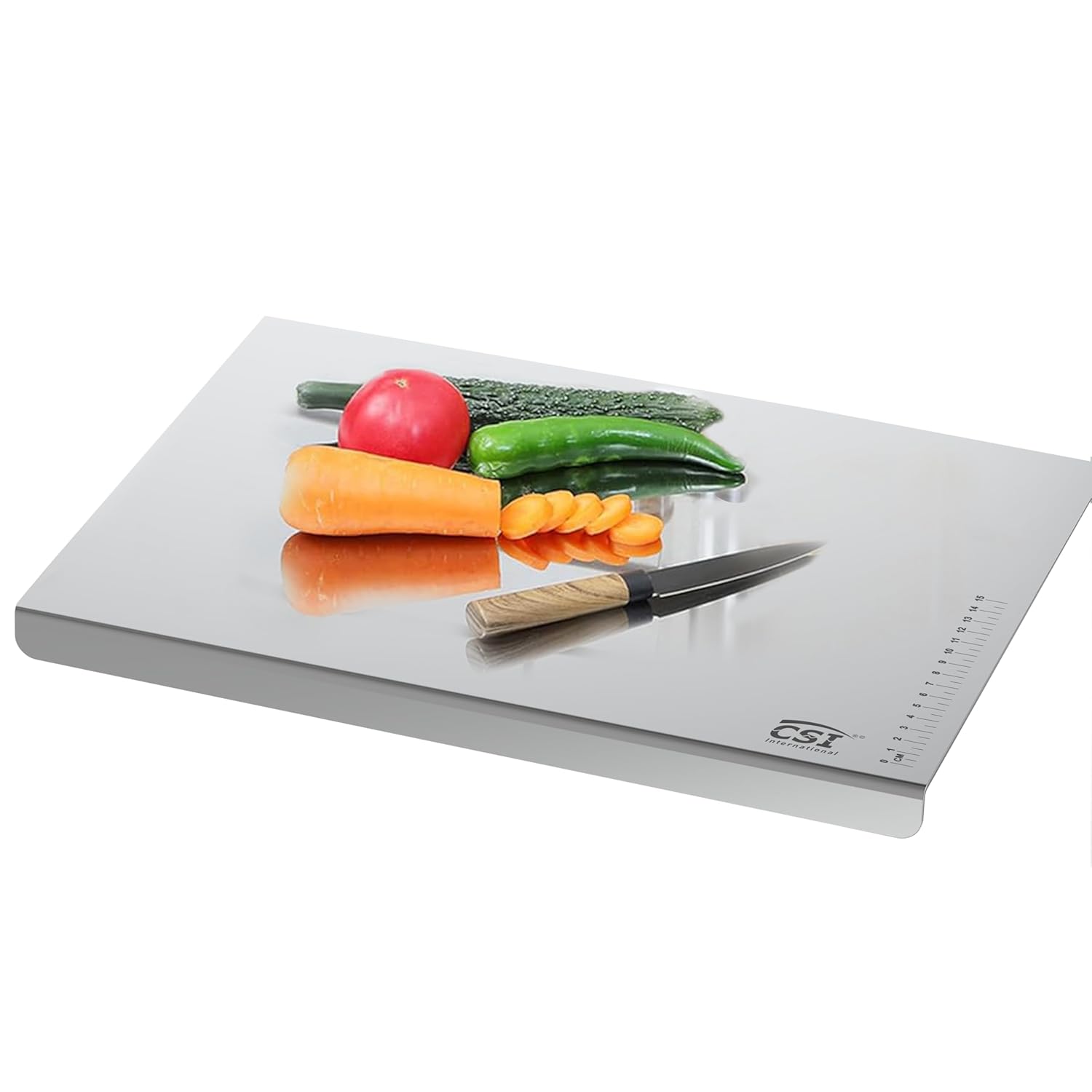 CSI INTERNATIONAL Stainless Steel Cutting & Chopping Board 35.5×31 cm |Non-Slip Kitchen Cutting Board for Vegetables Meat & Fruits | Steel Chef Board | Food Prep Board | Chopper Pad