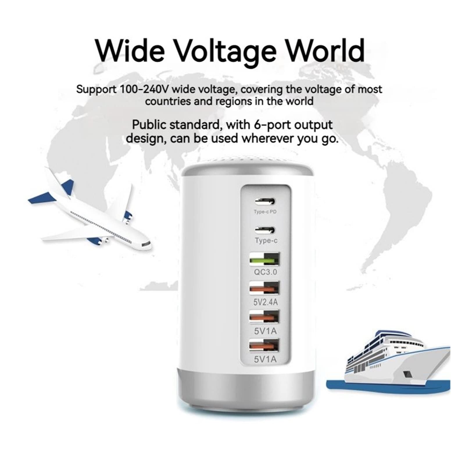 EDEDE Chargeur USB, Station de Charge USB, HUB de Chargeur Rapide USB Universel 65W Charge Rapide QC3.0 Multi 6 Ports USB Type C PD Chargeur Station de Charge(65W Black)