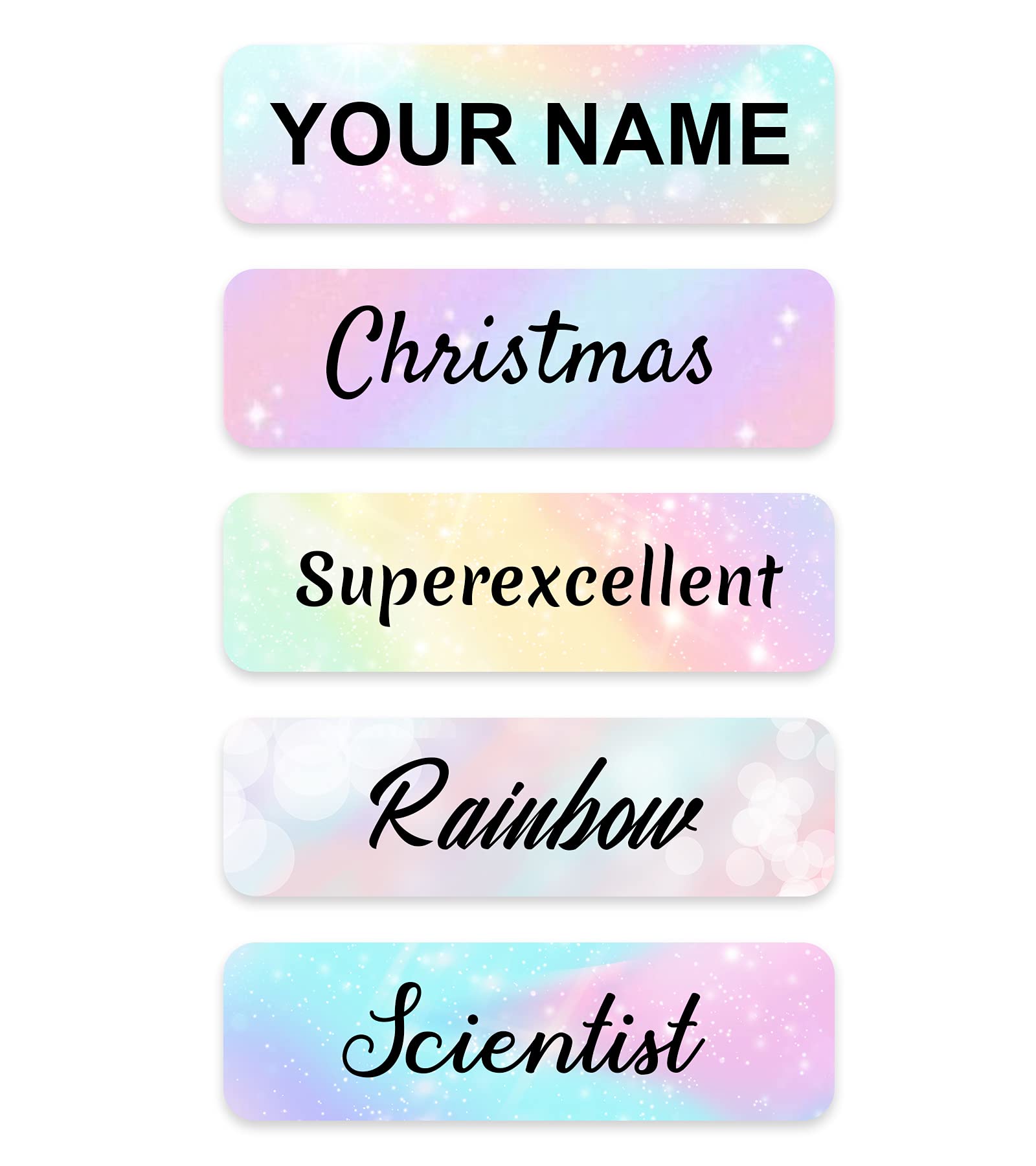 Customized Name Labels for Girls Boys Toddlers Babies and Kids Name Labels，Personalized Name Sticker,Name Design,Waterproof, 100 ct. (Rainbow Style)