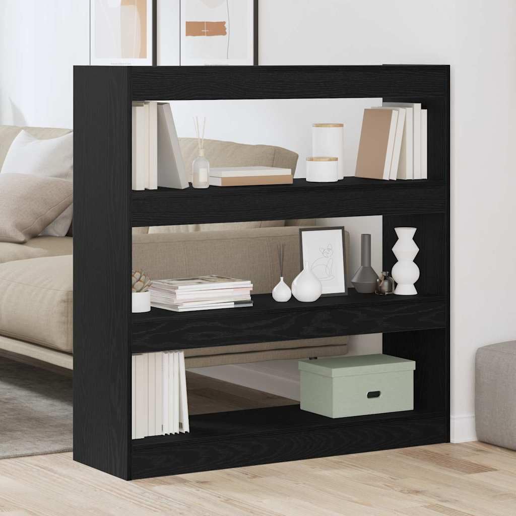 Hothingwell Estanteria 3 Niveles 100x30x103 cm Roble Negro | Madera elaborada, estantes en cubo, diseno moderno, para salon oficina estudio