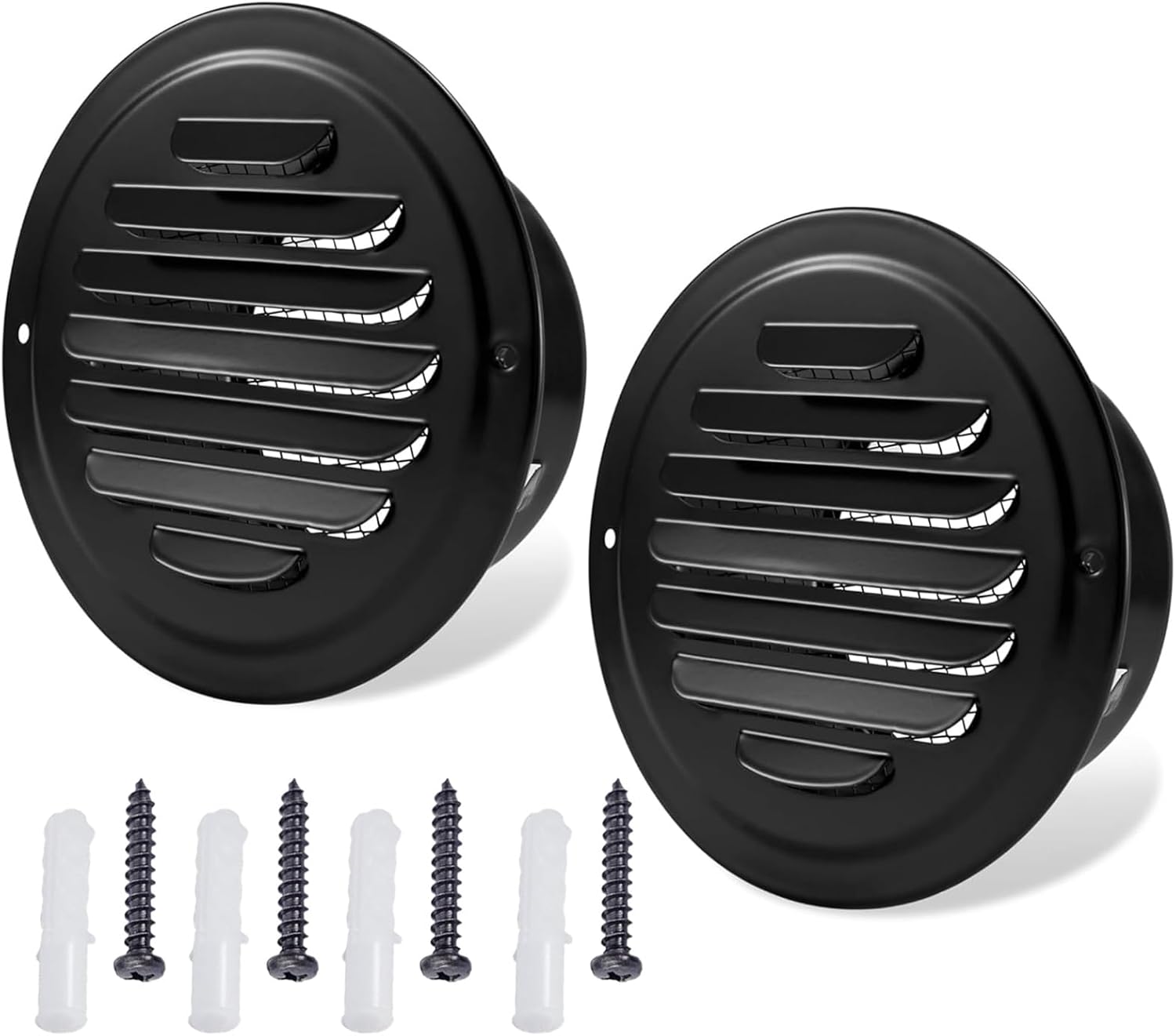 2 Pieces Black Soffit Vent Covers Stainless Air Vent with Mesh Screen Exterior Round Exhaust Vent for Wall, Ceiling, Bathroom, Garage, Attic Ventilation(200 mm/8in)