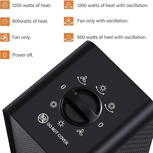 Miniatura 2 de Calentador de espacio pequeño, calentador oscilante de 70 para uso en interiores, calentador eléctrico de cerámica PTC mejorado de 1200 W,